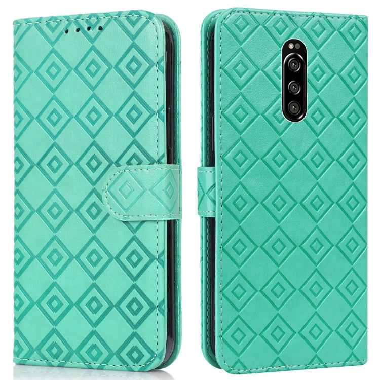 For Sony Xperia 1 Embossed Big Small Concentric Squares Pattern Horizontal Flip Leather Case with Card Slot & Holder & Wallet