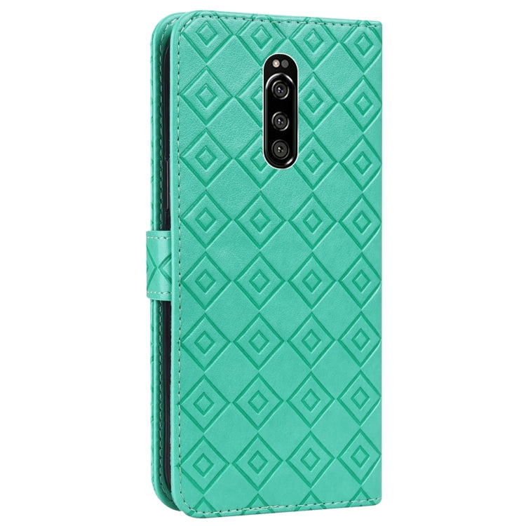 For Sony Xperia 1 Embossed Big Small Concentric Squares Pattern Horizontal Flip Leather Case with Card Slot & Holder & Wallet