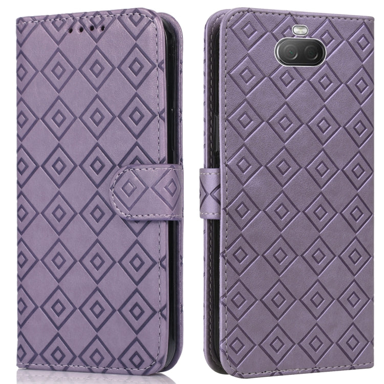 For Sony Xperia 10 Embossed Big Small Concentric Squares Pattern Horizontal Flip Leather Case with Card Slot & Holder & Wallet