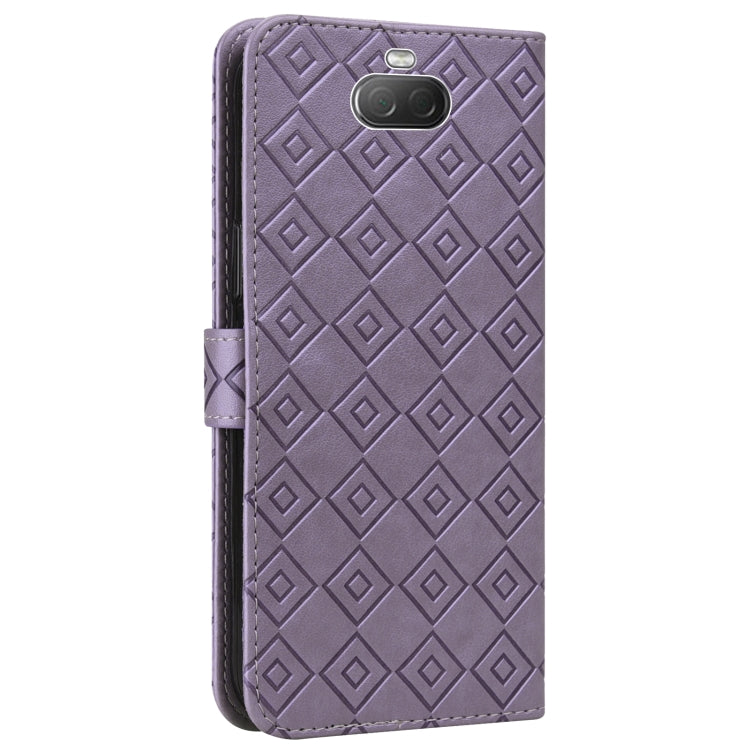 For Sony Xperia 10 Embossed Big Small Concentric Squares Pattern Horizontal Flip Leather Case with Card Slot & Holder & Wallet