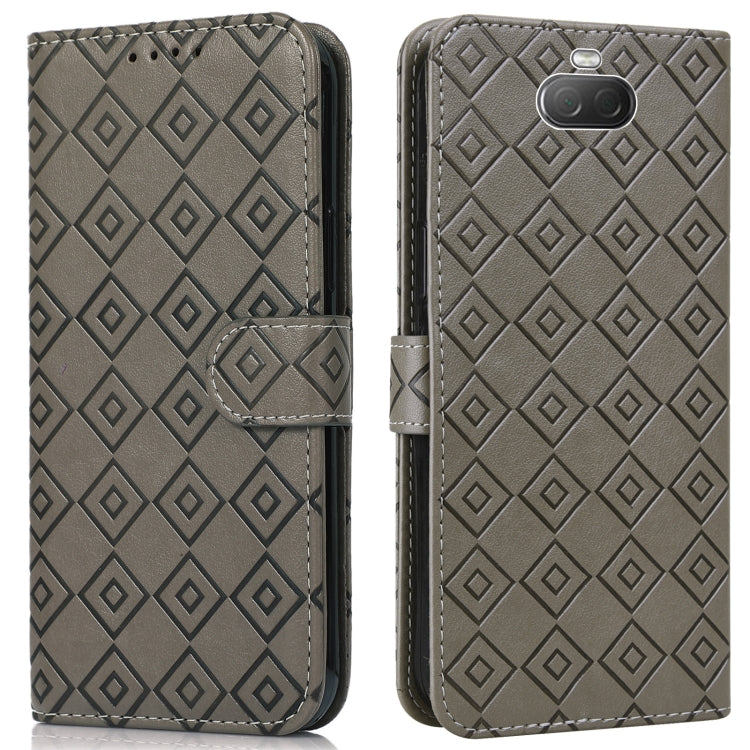 For Sony Xperia 10 Embossed Big Small Concentric Squares Pattern Horizontal Flip Leather Case with Card Slot & Holder & Wallet