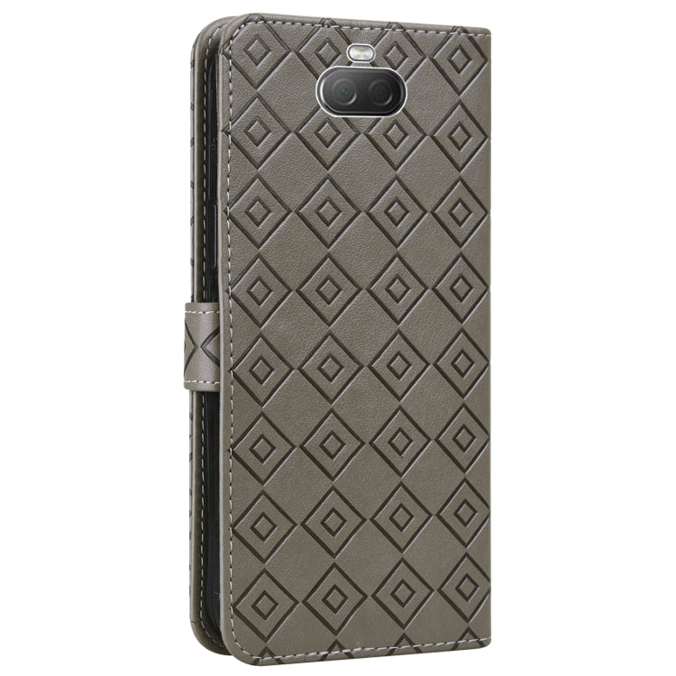 For Sony Xperia 10 Embossed Big Small Concentric Squares Pattern Horizontal Flip Leather Case with Card Slot & Holder & Wallet