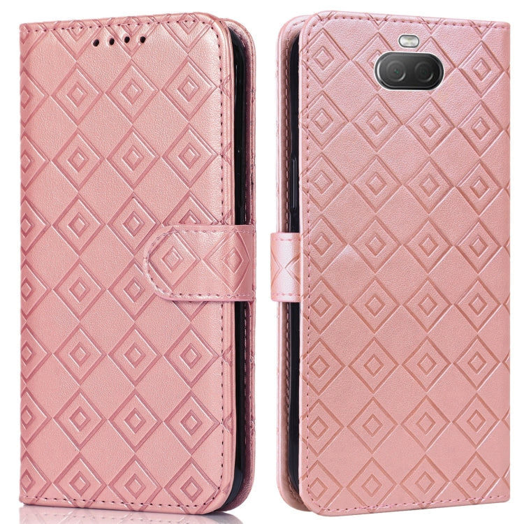 For Sony Xperia 10 Embossed Big Small Concentric Squares Pattern Horizontal Flip Leather Case with Card Slot & Holder & Wallet