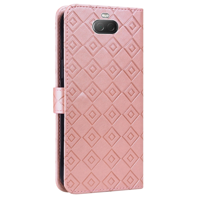For Sony Xperia 10 Embossed Big Small Concentric Squares Pattern Horizontal Flip Leather Case with Card Slot & Holder & Wallet