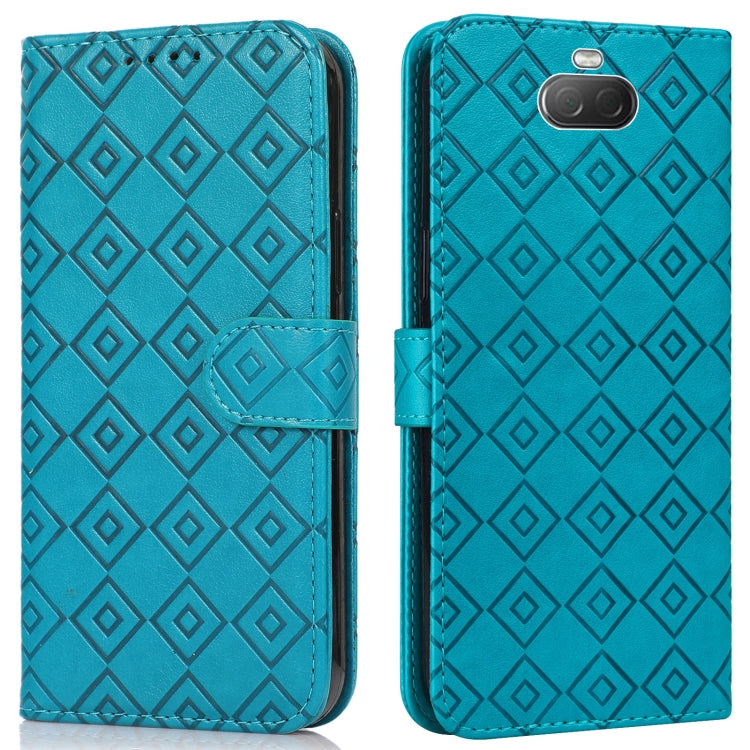 For Sony Xperia 10 Embossed Big Small Concentric Squares Pattern Horizontal Flip Leather Case with Card Slot & Holder & Wallet
