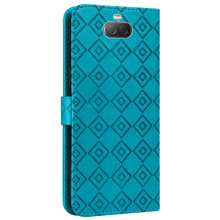 For Sony Xperia 10 Embossed Big Small Concentric Squares Pattern Horizontal Flip Leather Case with Card Slot & Holder & Wallet