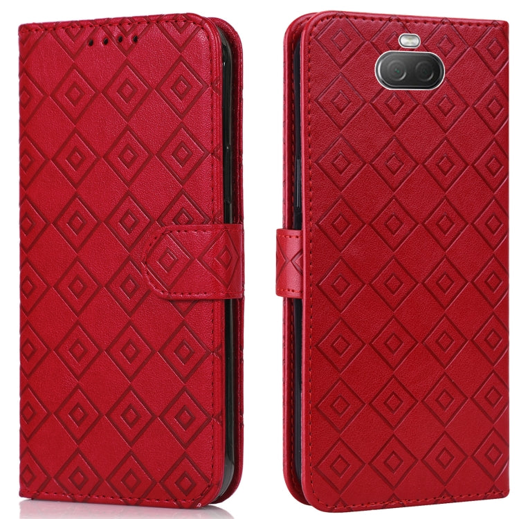 For Sony Xperia 10 Embossed Big Small Concentric Squares Pattern Horizontal Flip Leather Case with Card Slot & Holder & Wallet