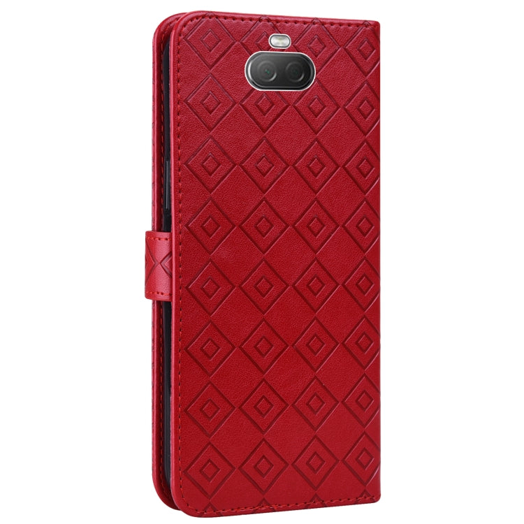 For Sony Xperia 10 Embossed Big Small Concentric Squares Pattern Horizontal Flip Leather Case with Card Slot & Holder & Wallet