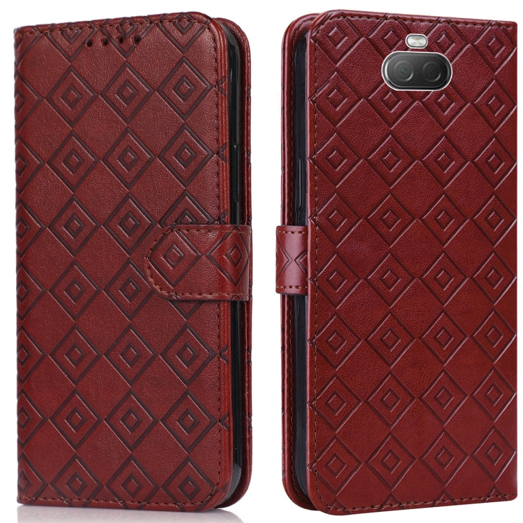 For Sony Xperia 10 Embossed Big Small Concentric Squares Pattern Horizontal Flip Leather Case with Card Slot & Holder & Wallet