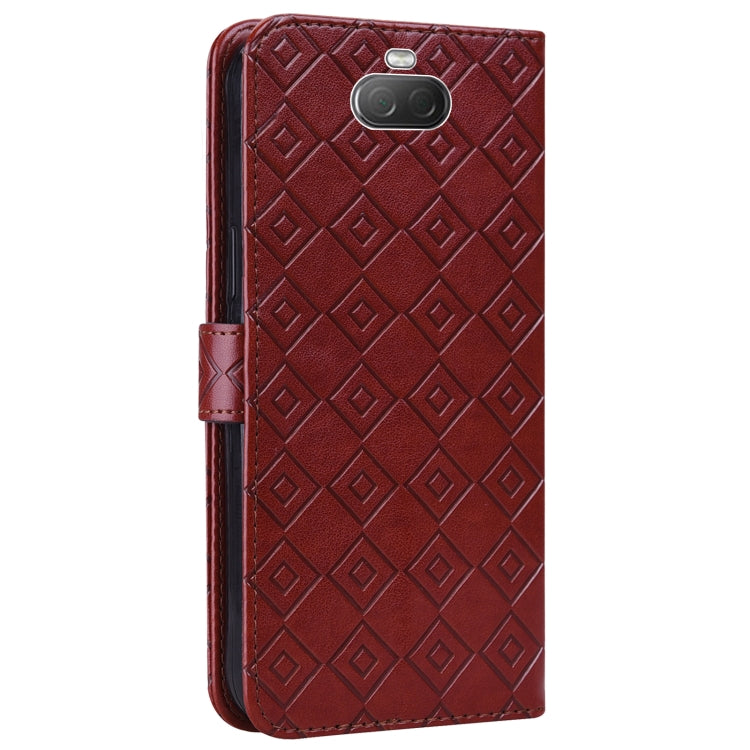 For Sony Xperia 10 Embossed Big Small Concentric Squares Pattern Horizontal Flip Leather Case with Card Slot & Holder & Wallet