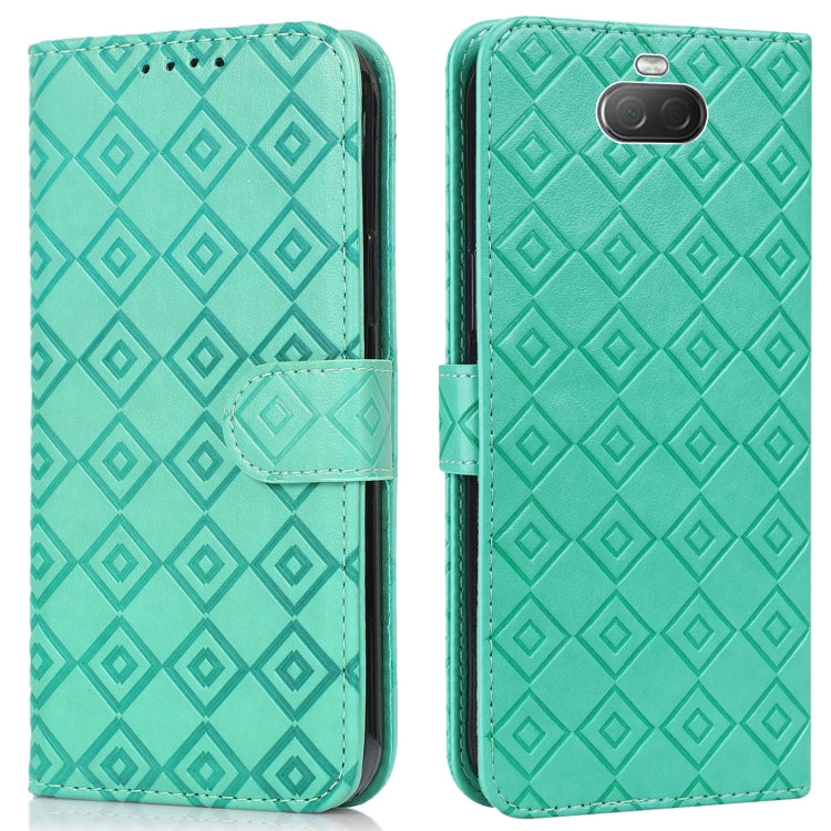 For Sony Xperia 10 Embossed Big Small Concentric Squares Pattern Horizontal Flip Leather Case with Card Slot & Holder & Wallet