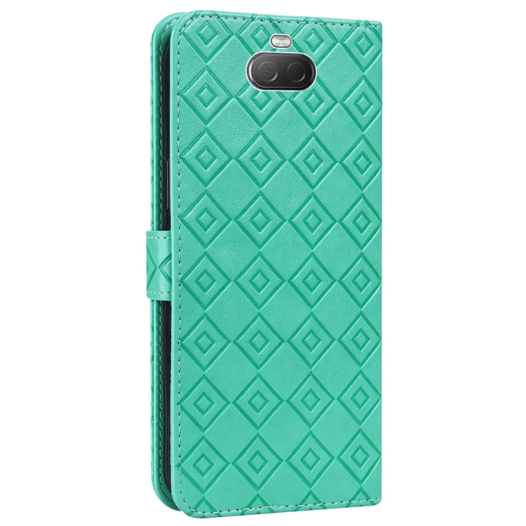 For Sony Xperia 10 Embossed Big Small Concentric Squares Pattern Horizontal Flip Leather Case with Card Slot & Holder & Wallet