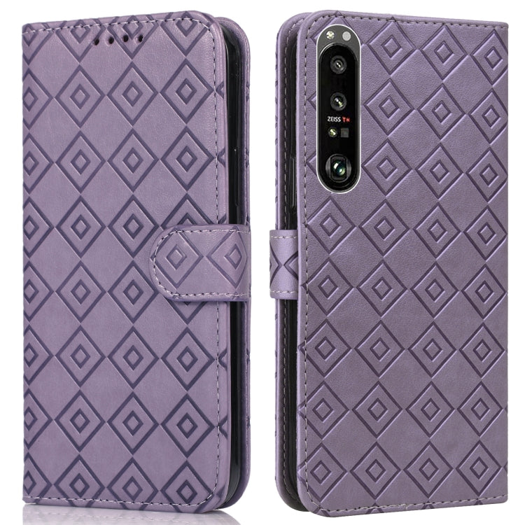 For Sony Xperia 1 II Embossed Big Small Concentric Squares Pattern Horizontal Flip Leather Case with Card Slot & Holder & Wallet