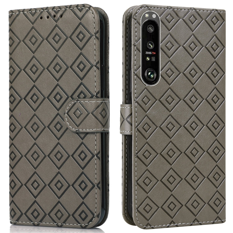For Sony Xperia 1 II Embossed Big Small Concentric Squares Pattern Horizontal Flip Leather Case with Card Slot & Holder & Wallet