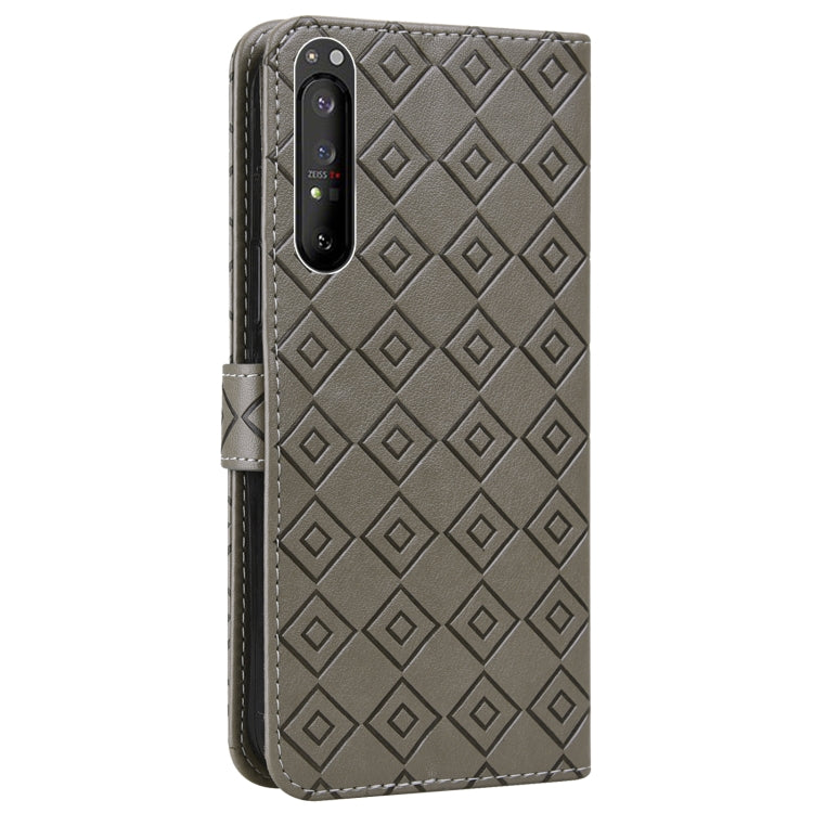 For Sony Xperia 1 II Embossed Big Small Concentric Squares Pattern Horizontal Flip Leather Case with Card Slot & Holder & Wallet