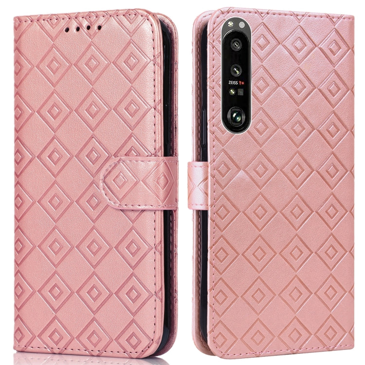 For Sony Xperia 1 II Embossed Big Small Concentric Squares Pattern Horizontal Flip Leather Case with Card Slot & Holder & Wallet