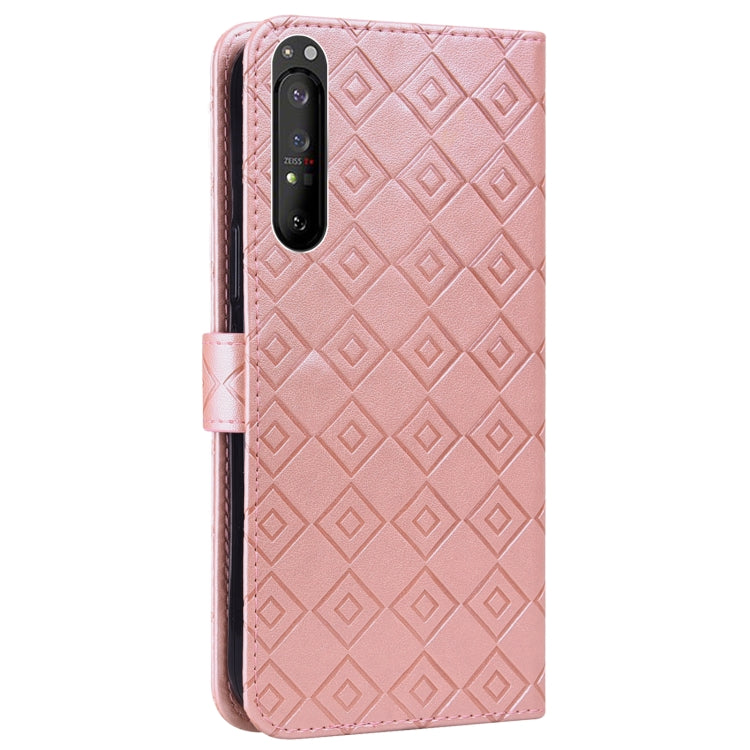 For Sony Xperia 1 II Embossed Big Small Concentric Squares Pattern Horizontal Flip Leather Case with Card Slot & Holder & Wallet