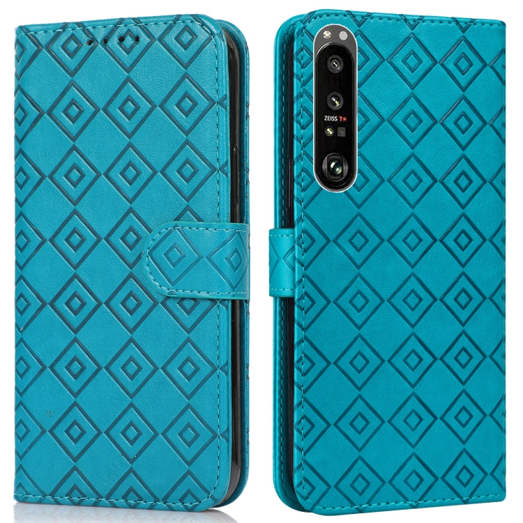 For Sony Xperia 1 II Embossed Big Small Concentric Squares Pattern Horizontal Flip Leather Case with Card Slot & Holder & Wallet
