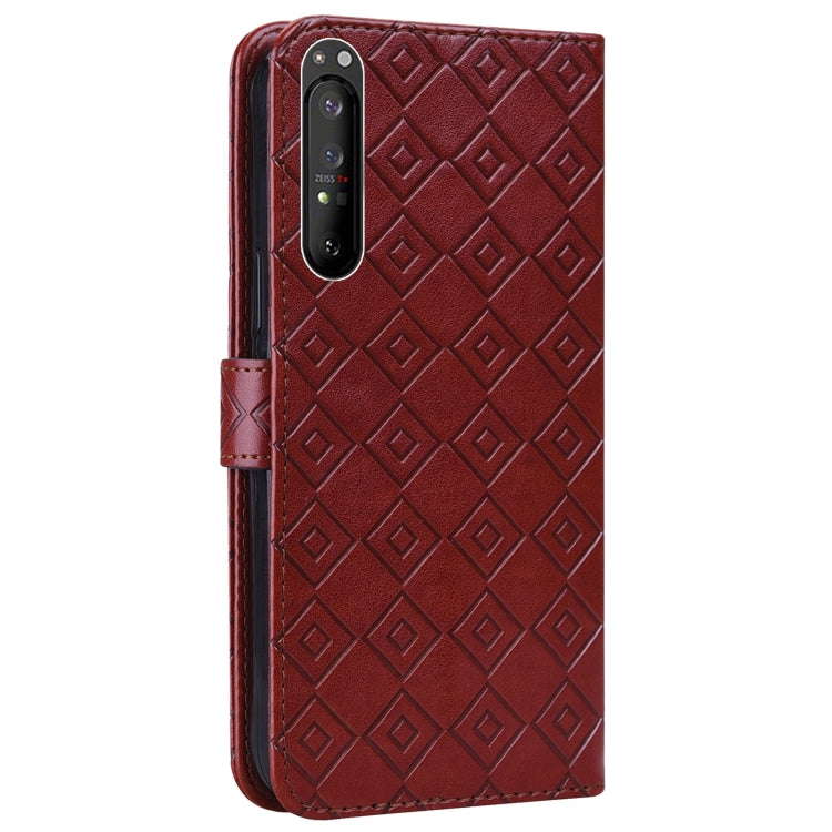For Sony Xperia 1 II Embossed Big Small Concentric Squares Pattern Horizontal Flip Leather Case with Card Slot & Holder & Wallet