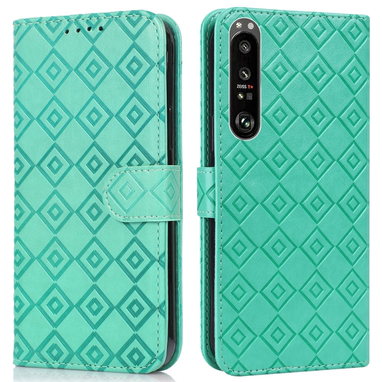 For Sony Xperia 1 II Embossed Big Small Concentric Squares Pattern Horizontal Flip Leather Case with Card Slot & Holder & Wallet
