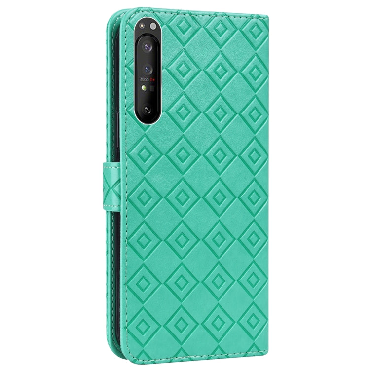 For Sony Xperia 1 II Embossed Big Small Concentric Squares Pattern Horizontal Flip Leather Case with Card Slot & Holder & Wallet