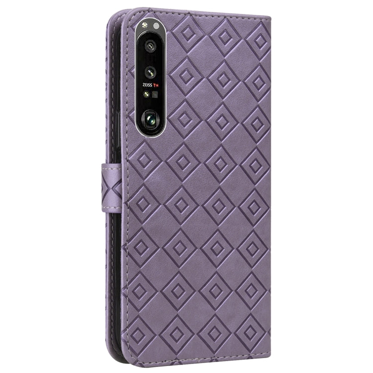 For Sony Xperia 1 III Embossed Big Small Concentric Squares Pattern Horizontal Flip Leather Case with Card Slot & Holder & Wallet