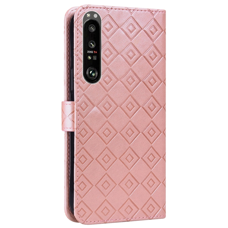 For Sony Xperia 1 III Embossed Big Small Concentric Squares Pattern Horizontal Flip Leather Case with Card Slot & Holder & Wallet
