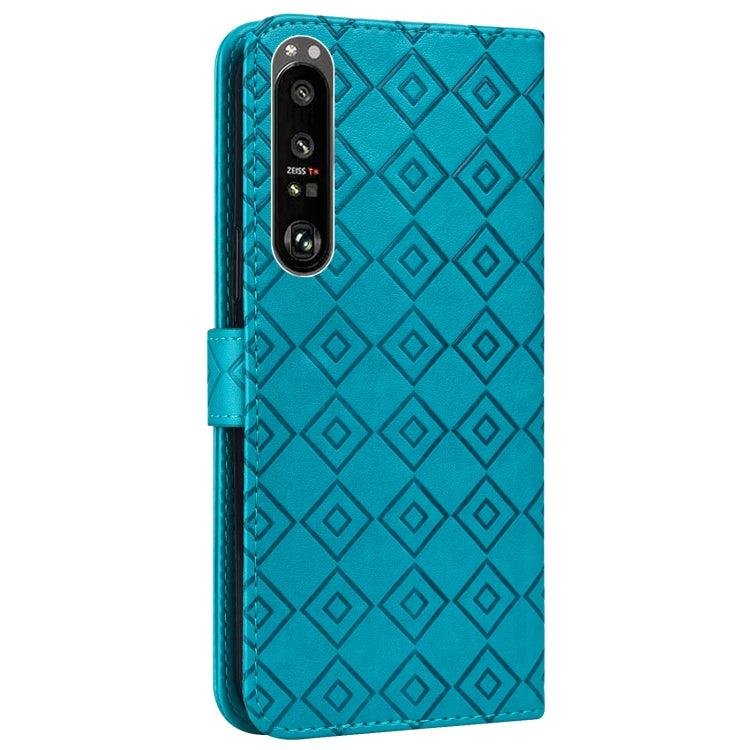 For Sony Xperia 1 III Embossed Big Small Concentric Squares Pattern Horizontal Flip Leather Case with Card Slot & Holder & Wallet