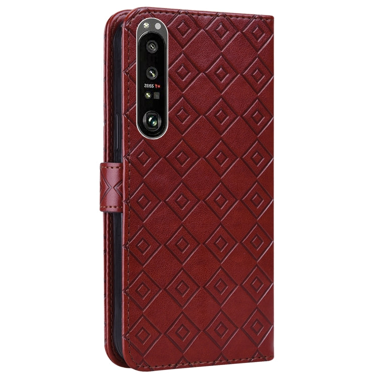 For Sony Xperia 1 III Embossed Big Small Concentric Squares Pattern Horizontal Flip Leather Case with Card Slot & Holder & Wallet