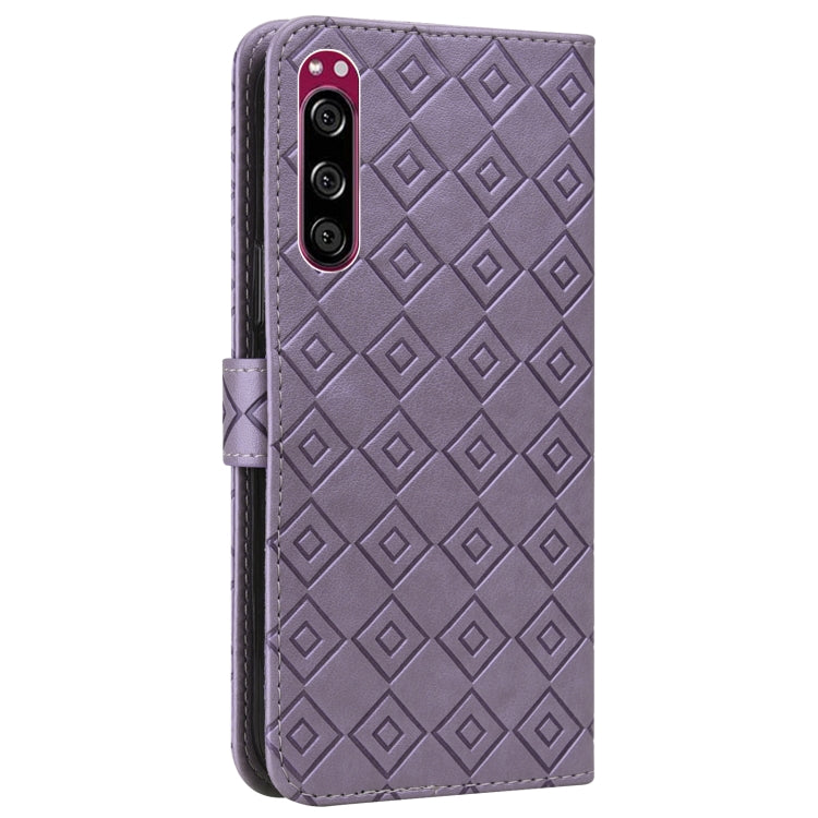 For Sony Xperia 5 Embossed Big Small Concentric Squares Pattern Horizontal Flip Leather Case with Card Slot & Holder & Wallet