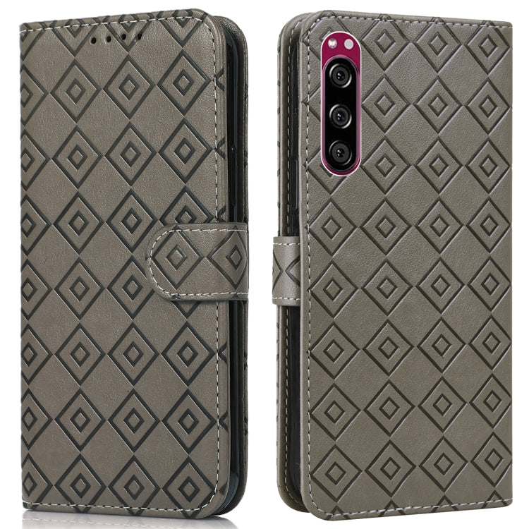 For Sony Xperia 5 Embossed Big Small Concentric Squares Pattern Horizontal Flip Leather Case with Card Slot & Holder & Wallet