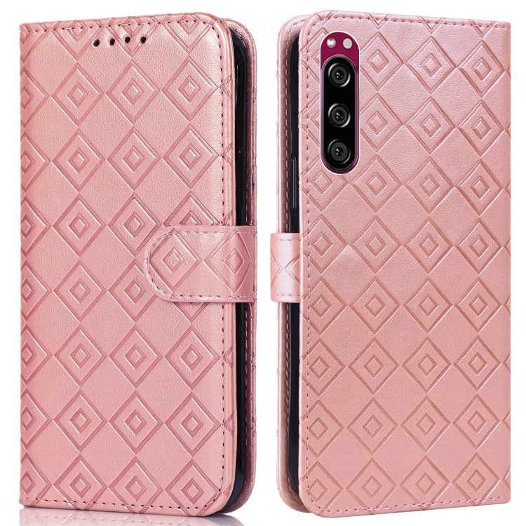 For Sony Xperia 5 Embossed Big Small Concentric Squares Pattern Horizontal Flip Leather Case with Card Slot & Holder & Wallet
