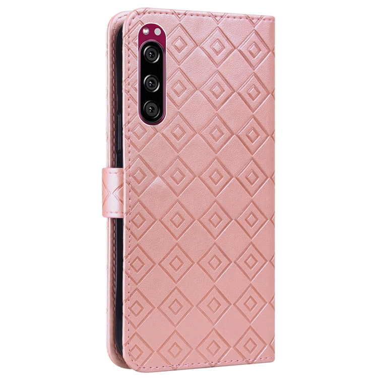 For Sony Xperia 5 Embossed Big Small Concentric Squares Pattern Horizontal Flip Leather Case with Card Slot & Holder & Wallet