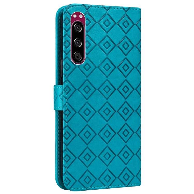 For Sony Xperia 5 Embossed Big Small Concentric Squares Pattern Horizontal Flip Leather Case with Card Slot & Holder & Wallet