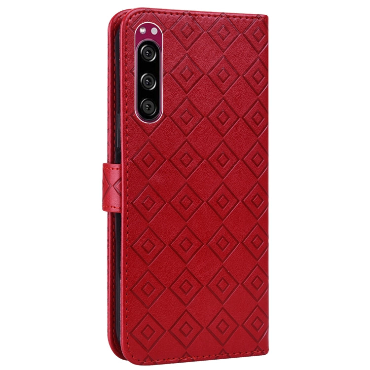 For Sony Xperia 5 Embossed Big Small Concentric Squares Pattern Horizontal Flip Leather Case with Card Slot & Holder & Wallet