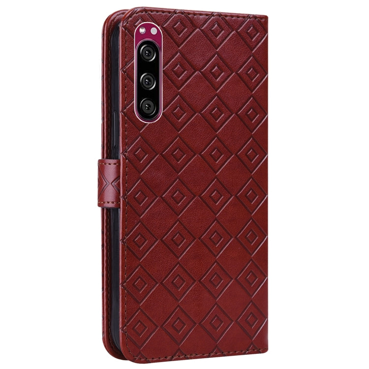 For Sony Xperia 5 Embossed Big Small Concentric Squares Pattern Horizontal Flip Leather Case with Card Slot & Holder & Wallet