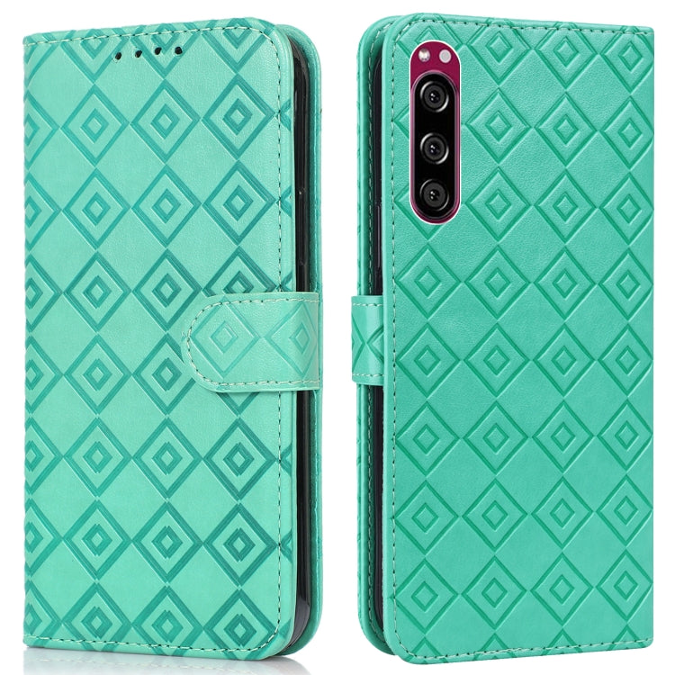 For Sony Xperia 5 Embossed Big Small Concentric Squares Pattern Horizontal Flip Leather Case with Card Slot & Holder & Wallet