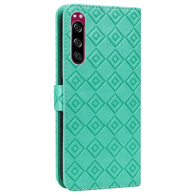 For Sony Xperia 5 Embossed Big Small Concentric Squares Pattern Horizontal Flip Leather Case with Card Slot & Holder & Wallet
