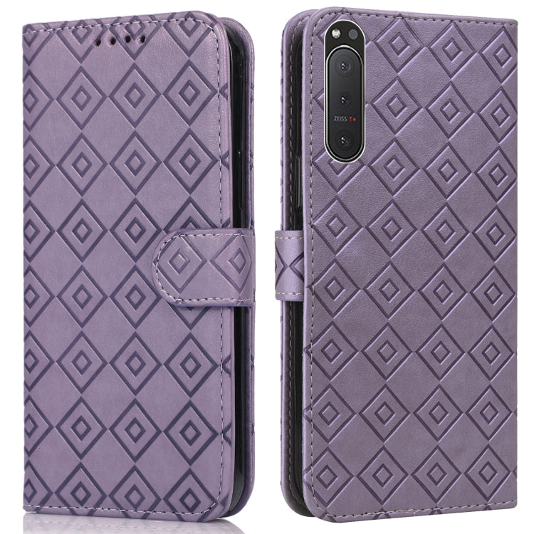 For Sony Xperia 5 II Embossed Big Small Concentric Squares Pattern Horizontal Flip Leather Case with Card Slot & Holder & Wallet