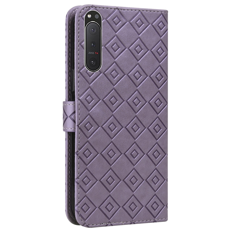 For Sony Xperia 5 II Embossed Big Small Concentric Squares Pattern Horizontal Flip Leather Case with Card Slot & Holder & Wallet