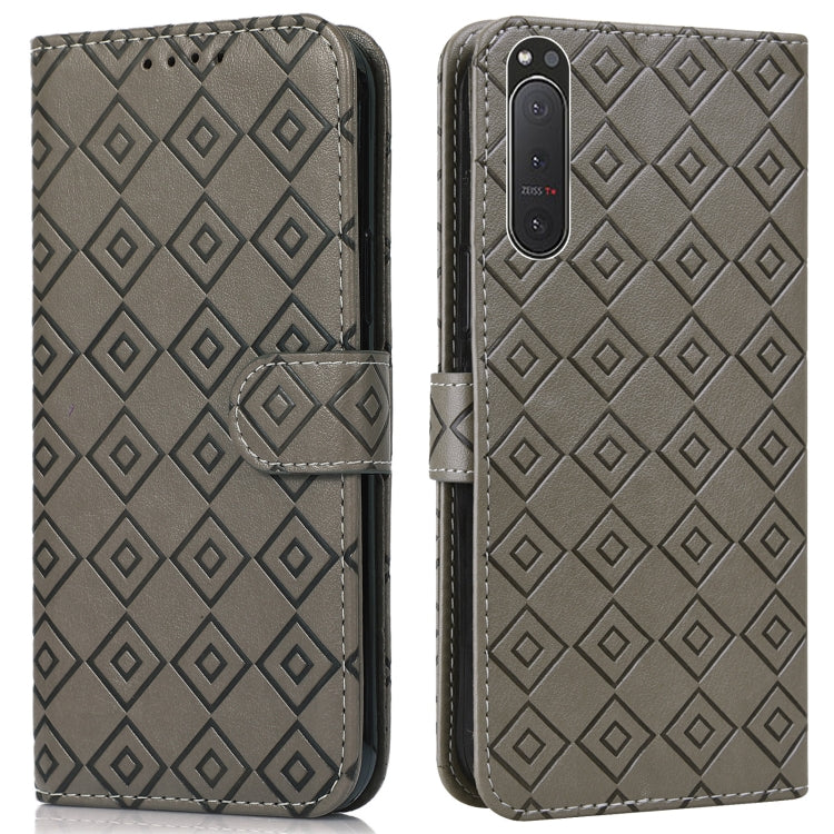 For Sony Xperia 5 II Embossed Big Small Concentric Squares Pattern Horizontal Flip Leather Case with Card Slot & Holder & Wallet