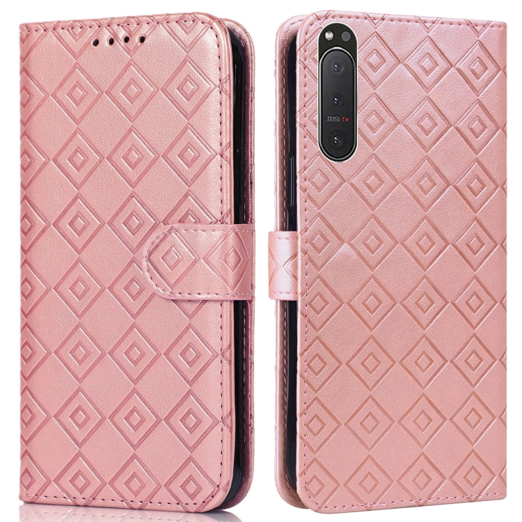 For Sony Xperia 5 II Embossed Big Small Concentric Squares Pattern Horizontal Flip Leather Case with Card Slot & Holder & Wallet
