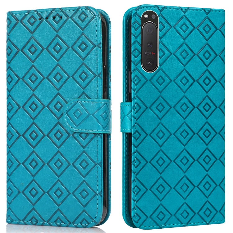 For Sony Xperia 5 II Embossed Big Small Concentric Squares Pattern Horizontal Flip Leather Case with Card Slot & Holder & Wallet