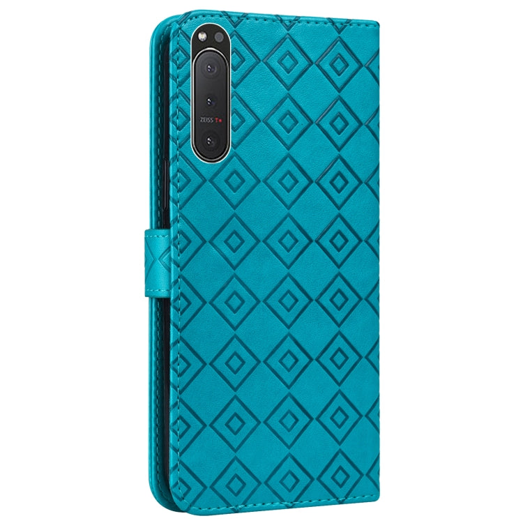 For Sony Xperia 5 II Embossed Big Small Concentric Squares Pattern Horizontal Flip Leather Case with Card Slot & Holder & Wallet