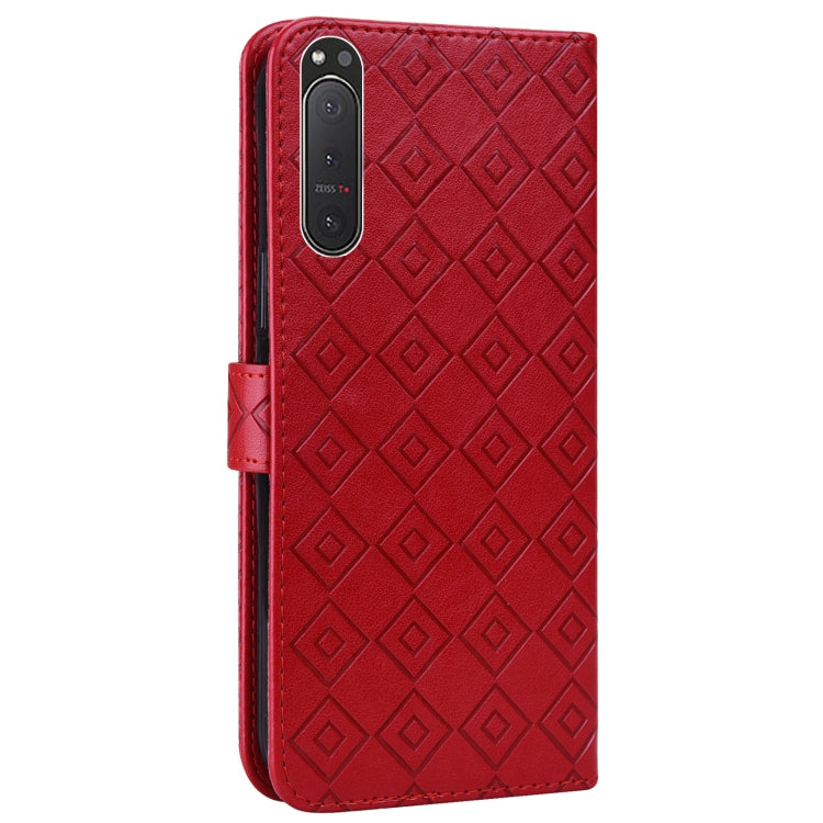 For Sony Xperia 5 II Embossed Big Small Concentric Squares Pattern Horizontal Flip Leather Case with Card Slot & Holder & Wallet