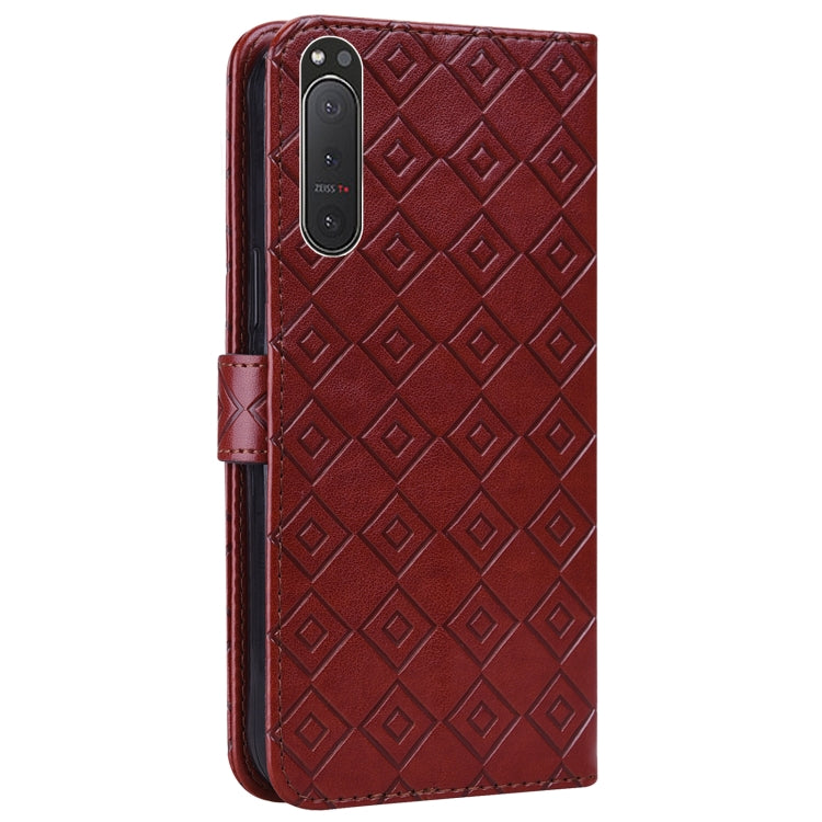 For Sony Xperia 5 II Embossed Big Small Concentric Squares Pattern Horizontal Flip Leather Case with Card Slot & Holder & Wallet