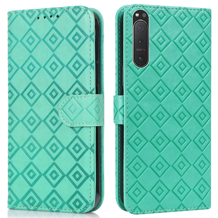 For Sony Xperia 5 II Embossed Big Small Concentric Squares Pattern Horizontal Flip Leather Case with Card Slot & Holder & Wallet