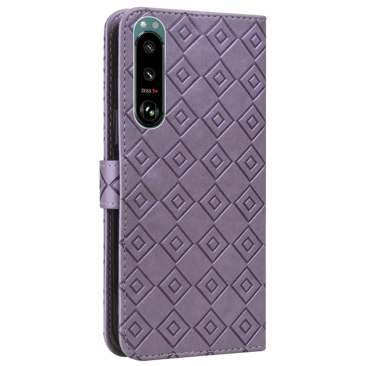 For Sony Xperia 5 III Embossed Big Small Concentric Squares Pattern Horizontal Flip Leather Case with Card Slot & Holder & Wallet