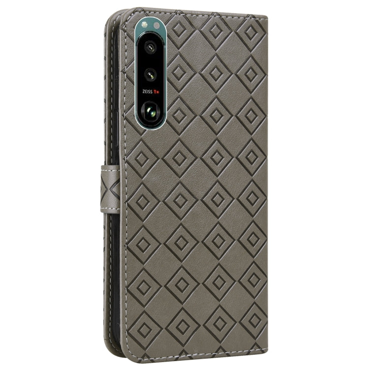 For Sony Xperia 5 III Embossed Big Small Concentric Squares Pattern Horizontal Flip Leather Case with Card Slot & Holder & Wallet