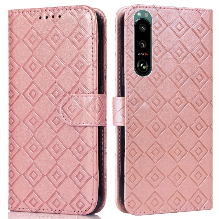 For Sony Xperia 5 III Embossed Big Small Concentric Squares Pattern Horizontal Flip Leather Case with Card Slot & Holder & Wallet